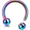 Horseshoe Ring Piercing 18g to 00g Rainbow Septum Jewelry Bull Piercing Also for Nipple, PA Ring, Lips Internal / External Threaded