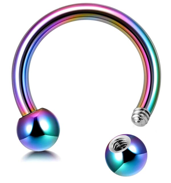 Horseshoe Ring Piercing 18g to 00g Rainbow Septum Jewelry Bull Piercing Also for Nipple, PA Ring, Lips Internal / External Threaded