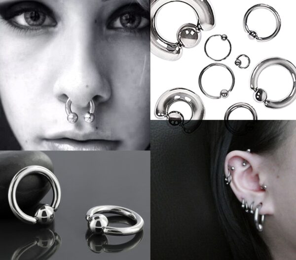 Ball Hoop Septum Ring, CBR Closure Ball Nose Ring, Spring Ball BCR - Titanium 18G-6G Small - 8G to 00G Large Gauge Nose Hoops - Captive Ball