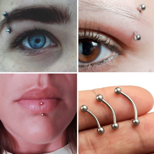 Titanium Gold Eyebrow Piercings - External / Internal Threading 18g 16g 14g Curved Bar Also Piercing Stud for Anti- Eyebrow, Cartilage Stud