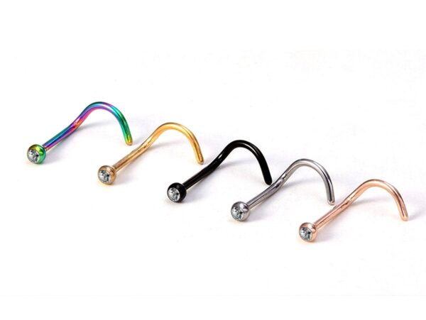 Titanium Indian Nose Studs Nostril Screw with Gem Balls 20g 18g 16g Nose pin in many Colours - Vacuum Plated - Externally Threaded Ball