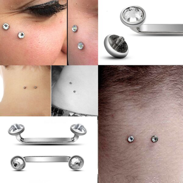 Titanium Dermal Surface Piercing, Nape Piercing - 14g Implant Grade Staple Bar with Top Gem CZ Crystals