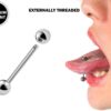 Titanium Tongue Barbell Stud Steel Piercing Jewelry - 16g 14g - Body Piercing Also for Nipple, Industrial Bar, Helix, Nose Bridge