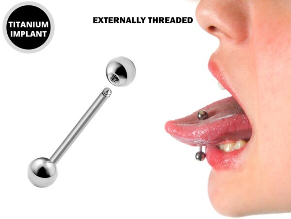 Titanium Tongue Barbell Stud Steel Piercing Jewelry - 16g 14g - Body Piercing Also for Nipple, Industrial Bar, Helix, Nose Bridge