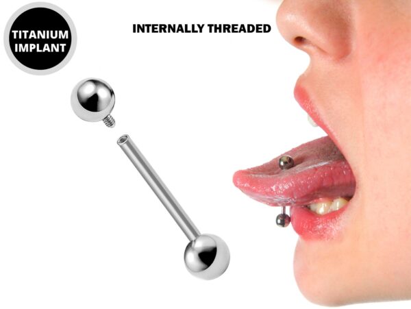 Titanium Tongue Barbell Stud Steel Piercing Jewelry - 16g 14g - Body Piercing Also for Nipple, Industrial Bar, Helix, Nose Bridge