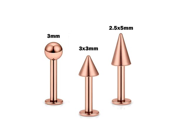 Titanium Labret Stud Piercing Ball, Cone, Spike - 3pcs - 16g Lip Piercing Also for Tragus Helix Cartilage Madonna Medusa Side Labret