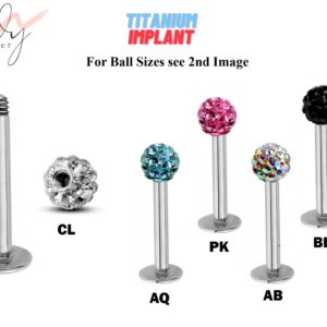 Titamium Flat Back Cartilage Earring- Color Disco Ball Labret Jewelry Body Piercing for Monroe Lip Ring Tragus Helix Earring Stud