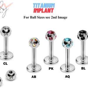 Titanium Lip Piercing, Labret Stud- Multi Stone Ball Labret Jewelry Body Piercing for Monroe Lip Ring, Tragus Helix Earring Stud