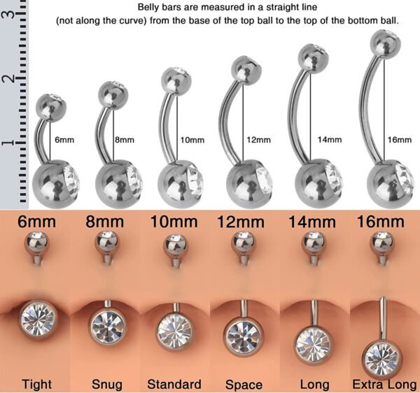 Titanium Internally Threaded Belly Bar, Belly Ring - 14g Double Jeweled Belly Crystal Body Jewellery Navel Piercing