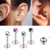 Titanium Tragus Piercing - 5pcs 16g 14g Ear Stud Piercing with Gem Ball Crystals Also for Lip Labret Cartilage Madonna Medusa Side Labret