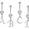 Titanium Navel Jewelry, Belly Button Jewelry - 14g Belly Bar with Dangle Sterling Silver Initial Letter Charm A-Z- Alphabet Belly Ring