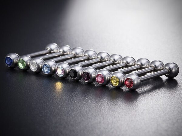 Titanium Nipple Barbell with Gem CZ Crystal, Nipple Jewelry Studs 16g 14g Nipple Piercing - Externally Threaded - Double Gem