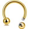 Horseshoe Ring Piercing 18g to 00g Gold Septum Jewelry Bull Piercing Also for Nipple, PA Ring, Lips - Internal or External Threaded