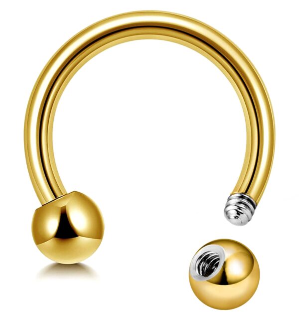 Horseshoe Ring Piercing 18g to 00g Gold Septum Jewelry Bull Piercing Also for Nipple, PA Ring, Lips - Internal or External Threaded