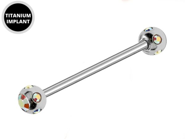 Titanium Industrial Barbell Piercing for Upper Cartilage Earrings with Multi Stone Crystal Ball - 16g 14g Long Barbell