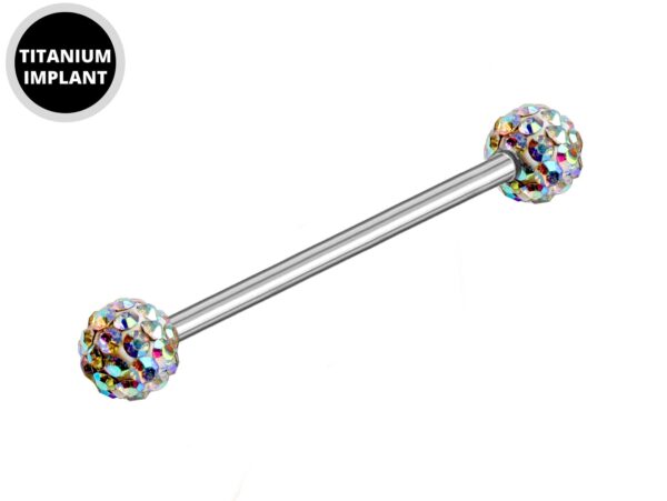 Titanium Upper Ear Industrial Barbell Piercing with Disco Ball CZ Crystals - 16g 14g Long Barbell - Externally Threaded