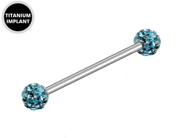 Titanium Upper Ear Industrial Barbell Piercing with Disco Ball CZ Crystals - 16g 14g Long Barbell - Externally Threaded