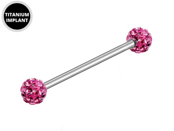 Titanium Upper Ear Industrial Barbell Piercing with Disco Ball CZ Crystals - 16g 14g Long Barbell - Externally Threaded