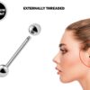 Titanium Industrial Barbell Piercing Jewelry - 16g 14g Body Piercing Also for Nipple, Tongue Bar, Helix, Nose Bridge