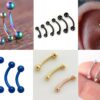 Titanium Vertical Labret Stud Lip Piercings - External / Internal 18g 16g 14g Curved Bar - Also Piercing Stud for Anti- Eyebrow, Rook Stud