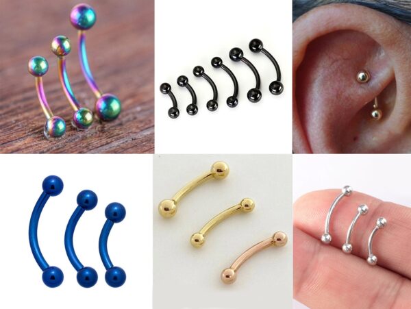 Titanium Vertical Labret Stud Lip Piercings - External / Internal 18g 16g 14g Curved Bar - Also Piercing Stud for Anti- Eyebrow, Rook Stud