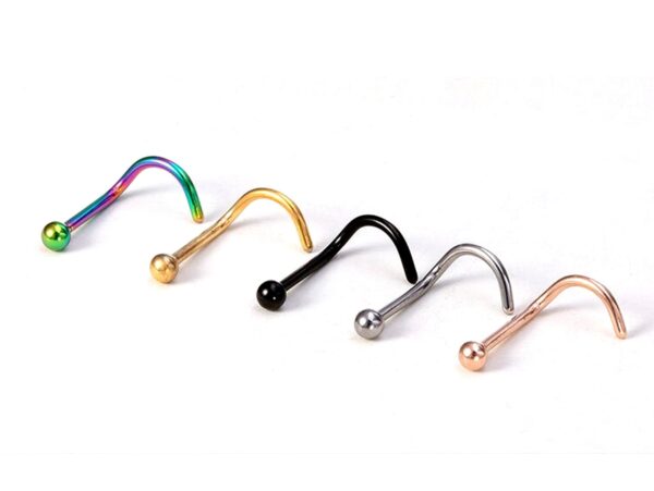 Titanium Indian Nose Studs Nostril Screw 20g 18g 16g Nose pin in many Colours - Vacuum Plated - Externally Threaded Ball