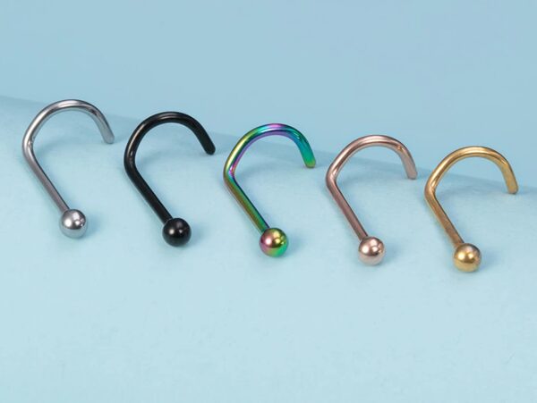 Titanium Indian Nose Studs Nostril Screw 20g 18g 16g Nose pin in many Colours - Vacuum Plated - Externally Threaded Ball