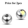 Piercing Ball Replacement Parts, Loose Ball - Titanium Threaded Gem Ball with CZ Crystals Attachment for 18g 16g 14g Barbells Body Piercing