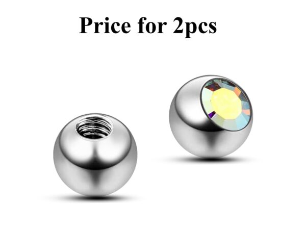 Piercing Ball Replacement Parts, Loose Ball - Titanium Threaded Gem Ball with CZ Crystals Attachment for 18g 16g 14g Barbells Body Piercing