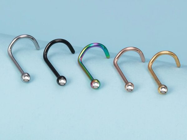 Titanium Indian Nose Studs Nostril Screw with Gem Balls 20g 18g 16g Nose pin in many Colours - Vacuum Plated - Externally Threaded Ball