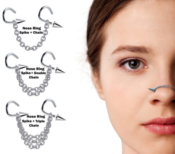 il_fullxfull.4137151128_qon1 Titanium Nasallang Nostril Studs Nose Chain Piercing - 20g 18g 16g Spike/Ball/Cone Nose Stud Externally Threaded Nostril Jewelry