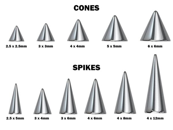 Piercing Spikes Replacement Loose Parts - Titanium Threaded Spike and Cones Attachment for 18g 16g 14g Barbells Body Piercing