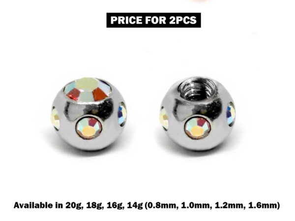 Piercing Ball Replacement Parts, Loose Ball - Titanium Threaded Multiple Stone Ball CZ Attachment for 18g 16g 14g Barbells Body Piercing