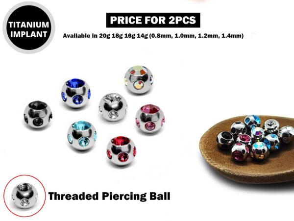 Piercing Ball Replacement Parts, Loose Ball - Titanium Threaded Multiple Stone Ball CZ Attachment for 18g 16g 14g Barbells Body Piercing