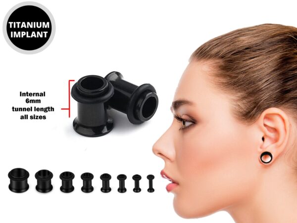 Titanium Single Flare Ear Plugs Eyelet with Black Rubber O-ring - Ear Stretching Kit - 8g 6g 4g 2g 0g 00g - Silver, Black, Gold & Rose Gold