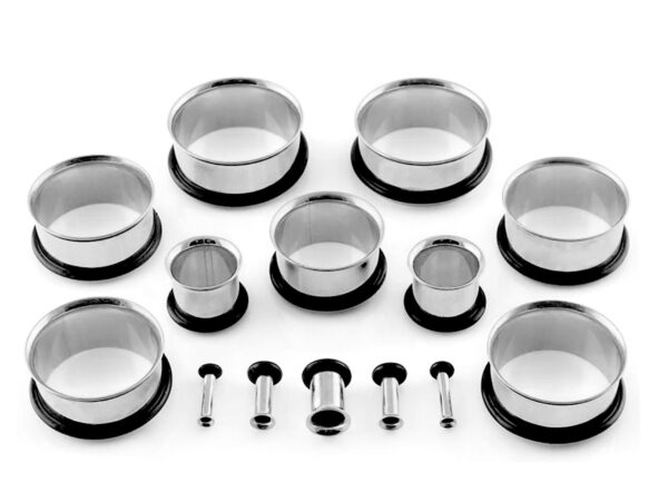 Titanium Single Flare Ear Plugs Eyelet with Black Rubber O-ring - Ear Stretching Kit - 8g 6g 4g 2g 0g 00g - Silver, Black, Gold & Rose Gold