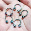 Titanium Horseshoe Ring Piercing 18g 16g 14g Septum Jewelry Bull Piercing with Multi Stone Ball Crystals Also for Nipple, PA Ring and Lips