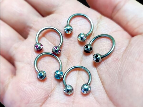 Titanium Horseshoe Ring Piercing 18g 16g 14g Septum Jewelry Bull Piercing with Multi Stone Ball Crystals Also for Nipple, PA Ring and Lips