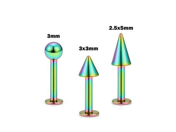 Titanium Labret Stud Piercing Ball, Cone, Spike - 3pcs - 16g Lip Piercing Also for Tragus Helix Cartilage Madonna Medusa Side Labret