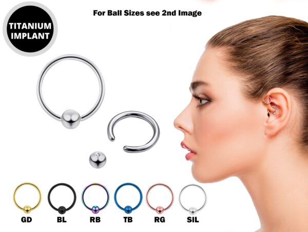 Titanium Captive Bead Earring Daith Piercing, Daith Ring 18g 16g 14g Also Piercing for Rook Earring , Septum, Eyebrow and Nipple Ring