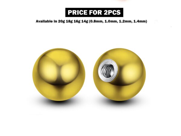 Titanium Plain Ball Replacement Parts - 2pcs Threaded Piercing Ball in many Colours - Attachment for 18g 16g 14g Barbells Body Piercing