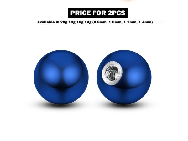 Titanium Plain Ball Replacement Parts - 2pcs Threaded Piercing Ball in many Colours - Attachment for 18g 16g 14g Barbells Body Piercing