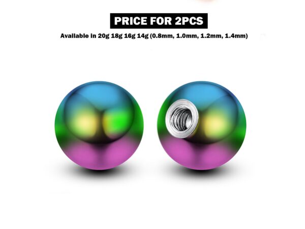 Titanium Plain Ball Replacement Parts - 2pcs Threaded Piercing Ball in many Colours - Attachment for 18g 16g 14g Barbells Body Piercing