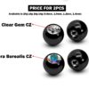 Titanium Coloured Plain Ball Replacement Parts - 2pcs Threaded Piercing Ball with CZ Gem - Attachment for 18g 16g 14g Barbells Body Piercing