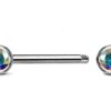 Titanium Nose Bridge Barbell Front Gem CZ Crystal, Barbell Studs 16g 14g Body Piercing Jewellery - Externally Threaded