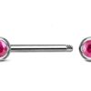 Titanium Nose Bridge Barbell Front Gem CZ Crystal, Barbell Studs 16g 14g Body Piercing Jewellery - Externally Threaded