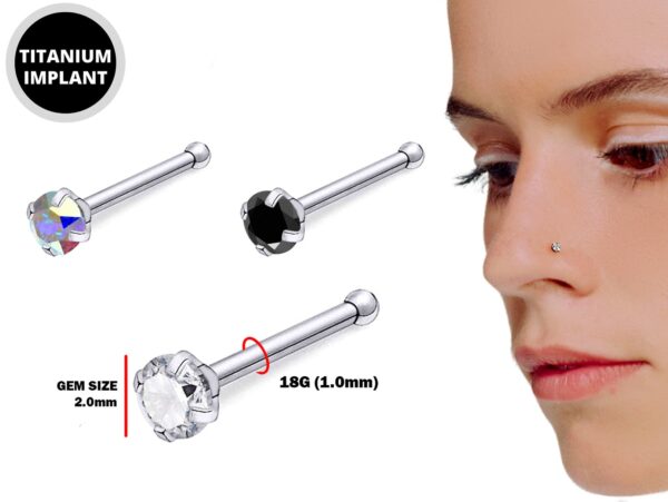 Titanium Prong Set Nose Studs, Nose Bone Stud 18g Nose Jewellery Nostril Jewellery Indian Nose Piercing