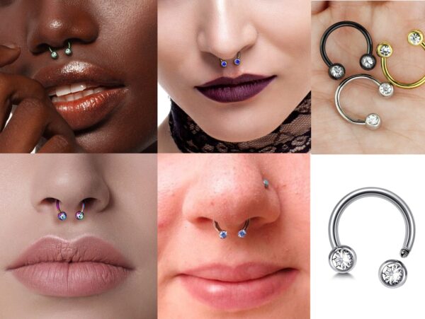 Titanium Horseshoe Front Facing Barbell Nose Septum - 16g 14g Externally Threaded Ring with CZ Crystals - Body Jewelry Lip Ring, Daith Ring