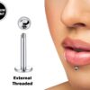 Titanium Labret Stud Piercing 18g 16g 14g Lip Piercing External or Internally Threaded for Tragus Helix Cartilage Madonna Medusa Side Labret