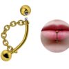 Titanium Lip Ring Vertical Labret Piercing with Chains - 18g 16g 14g Lip Piercing Curved Bar, Body Jewelry Gold, Rose Gold, Black & Steel